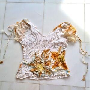 SOLD❣️LCavalli Top Floral Tiger Lilly Ivory and Orange Silk Sleeves Charms 🪸